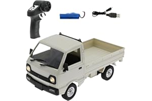 NULA WPL D12 1/10 2,4G Mini Offroad RC Auto für Erwachsene, RTR 4CH Drift Truck RC Crawler Ferngesteuertes Auto Lastwagen mit 130-Grad-Motor und LED-Licht (1 Batterie)