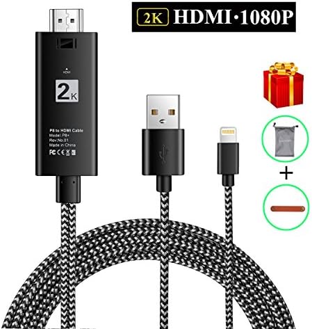 Lightning to HDMI Cable, LpoieJun Lightning to HDMI 1080P HDMI Video AV Cable Connector Conversion Same Screen Device HDTV Adapter for iPhone X/8/7/6/5 Series iPad on HDTV Projector , Pad Air/mini/Pro, Pod touch (Support IOS 10.3 up to IOS 11)