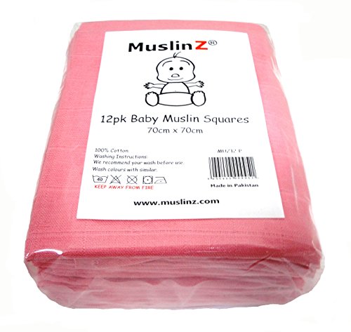 Muslinz Premium High Quality Baby Muslin Squares (Pretty Pink,Pack of 12)