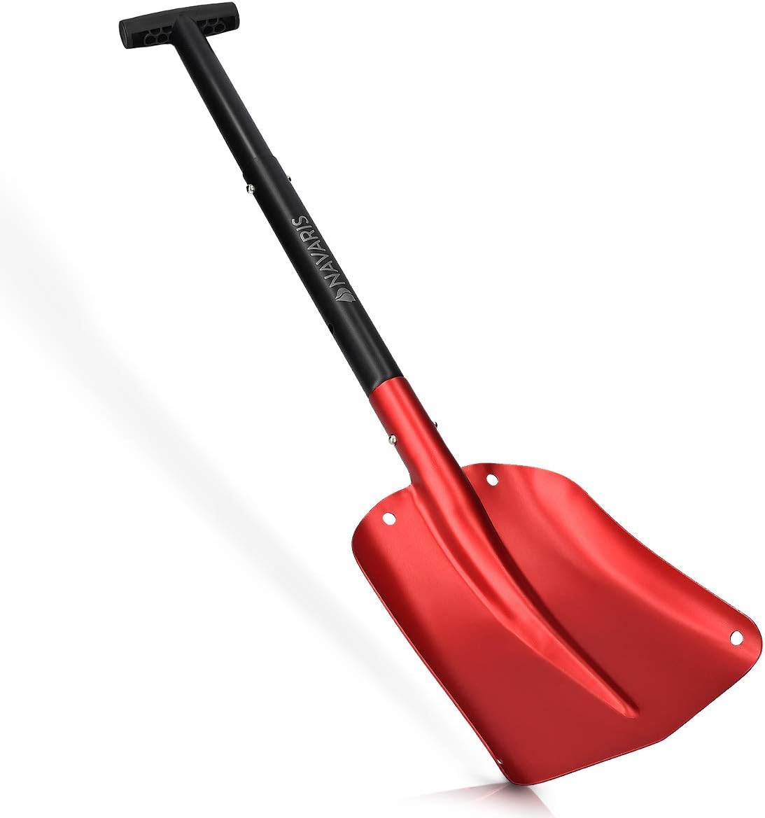 Navaris Pala de Nieve Plegable - Quitanieves con Mango Ajustable 80CM y Bolsa de Transporte - Pala para Quitar Nieve de Aluminio en Rojo y Negro