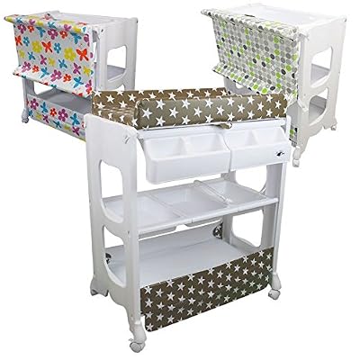 Monsieur Bébé ® Table à langer avec baignoire et rangements - 3 coloris - Norme EN 12221 - Petite stars (blanc)