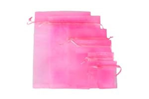 Time to Sparkle 25 Pack Organza Gift Bags Wedding Party Favour Jewellery Packing Pouches, Pink, 15x20cm