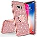 Produktbild Karomenic Silikon Hülle kompatibel mit Samsung Galaxy S7 Glänzend Bling Glitzer Schutzhülle Weiche TPU Handyhülle mit Ring 360 Grad Ständer Diamant Tasche Case für Frauen Mädchen,Rosegold