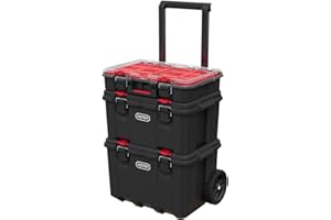 Keter Stack n' Roll Modular DIY Tool Storage System Cart with Wheels, Stackable, Lightweight, Durable, Water Resistant, Black