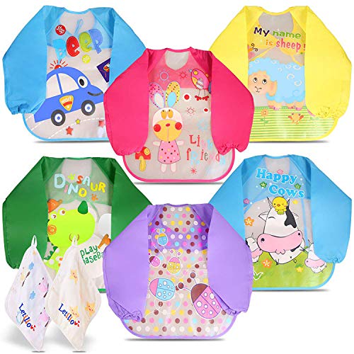Letilio Baberos - 6 pcs Impermeable delantal de bebé unisexo EVA con manga larga y 2 pcs Toalla para 6 meses a 3 años edad