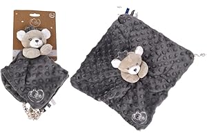 DODO D'AMOUR - Doudou Carré - Ours - 012490 - Gris - Alvéolé - Naissance - Peluche - Bébé - 29 cm x 29 cm - À Partir de 0 mois