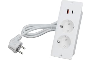 Tonysa Infällda Eluttag med USB C, 2 Vägguttag, för Kök och Vardagsrum | Flexibel installation, flamskyddande material, perfekt för möbler