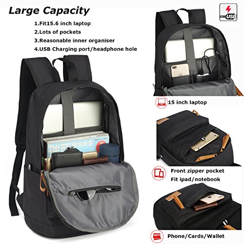 Hozee Wasserdicht Laptop Rucksack Schulrucksack Backpack USB Ladeport 12-15 6 Zoll jugendliche Rucksack Schule f  r Herren M  nner Reise Wandern