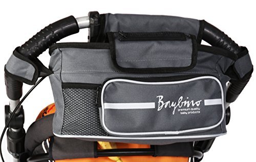 Baybino Pram Organizer - Deluxe Stroller Bag - Cup holder and bag for perambulator and stroller - 100 percent customer satisfaction warranty
