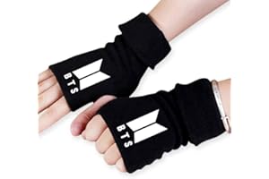 YYSWSAKY 1 paio di guanti senza dita Bangtan Boys Bangtan Boys Merch regalo per Army, Black Kpop Winter Gloves, Bangtan Boys Guanti a maglia con 2 fotocards Bangtan Boys e 1 adesivo Bangtan Boys, Nero , 1