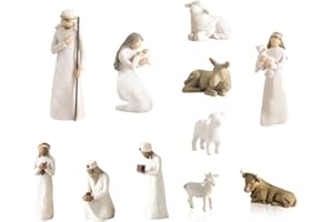 Tagtight 10Pcs Krippenstatue, Weihnachts-Krippe, Handbemalte Geburt von Jesus Statue Set für Krippen Weihnachtsdeko, Kleine Jesus-Krippe, Josef, Esel, Krippenfiguren Set