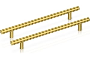 PinLin Carbinet Handles Gold Brushed Brass Stainless Steel Drawer Pulls 192mm Hole Center T Bar Kitchen Wardrobe Cupboard Door Handles for Bedroom Bathroom Furniture Hardware 20 Pack
