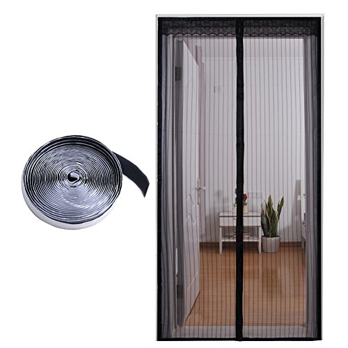 Fliegengittertür magnet 100*210 cm (Inkl. 1 Rolle Klettband) ohne Bohren Fliegengitter Tür Insektenschutz Vorhang Balkontür magnetisch Insektenschutzgitter Insektenschutztür Fliegenschutz Insektengitter (100 x 210 cm, Schwarz)