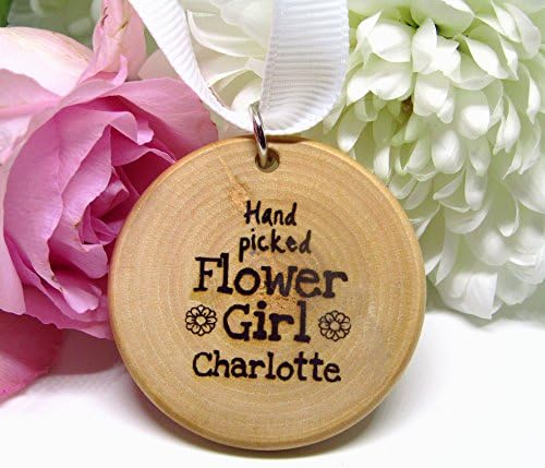 Flower Girl Bouquet Charm Personalised Name For Weddings Rustic Woodland Theme