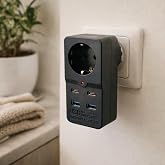 Akım Korumalı Priz + 2 USB-A + 2 Type-C &Ccedil;oklu Şarj Adapt&ouml;r&uuml;, Topraklı Tekli Priz &Ccedil;oğaltıcı, Hızlı Şarj, Kompakt Tasarım