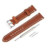 BEWISH 23mm Lederarmband Uhrenarmbänder Rind Kalbsleder Ersatzband Echtes Leder Uhrarmband gebürstete Edelstahl Metall Dornschließe Wechselarmband Wrist Strap Band Replacement Uhrmacherwerkzeug Braun