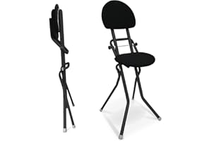 ELONEO Chaise Pliante Rembourrée - Tabouret Pliant Antidérapant, Ergonomique pour Le Dos, Siège Compact, Réglable sur 3 Hauteurs (58-65 cm), Charge Max 120 kg, 45x98x47 cm (Noir)
