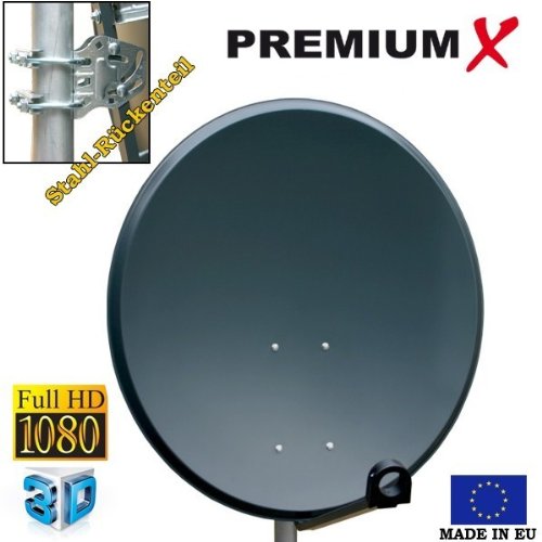PremiumX Digital SAT Anlage 80cm Stahl Schüssel Spiegel Antenne Anthrazit + PremiumX Single LNB 0,1dB für 1 Teilnehmer + Digital HDTV DVB-S2 Satellitenreceiver inkl. HDMI KABEL - 2