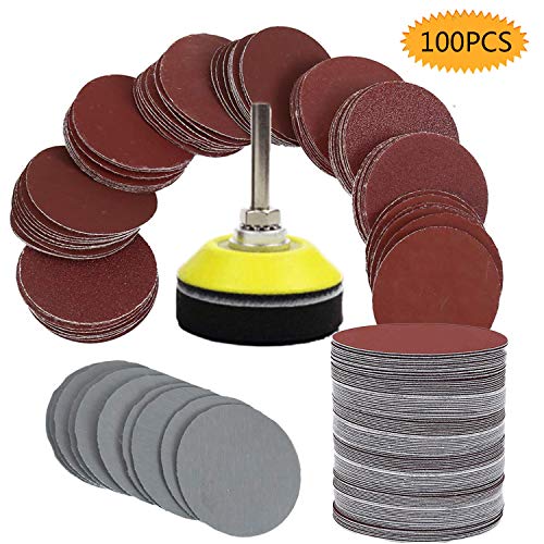 Bluesees - Dischi abrasivi per smerigliatrice, 100 pezzi, kit per trapano e smerigliatrice, con piastra di supporto da 1/4", include carta vetrata 80, 100, 180, 240, 600, 800, 1000, 1200, 2000, 3000