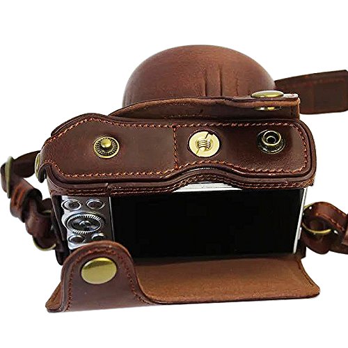 First2savvv XJD-J5-HH10 brun fonc   Qualit   sup  rieure PU cuir   tui housse appareil photo num  rique pour Nikon 1 J5 with 10-30mm LENS