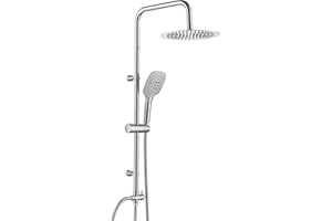 Ulytid Columna de Ducha Sin Grifo,Columna Ducha Hidromasaje, Conjunto de Ducha de Pared Ajustable de Acero Inoxidable con Ducha Fija Redonda de 25 cm, ABS Teleducha de 3 Tipos de Chorro, Flexo, Chromé