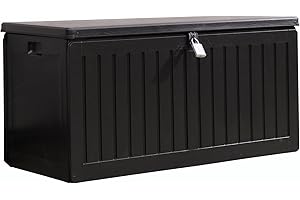 Olsen & Smith 270L Sit-On Garden Storage Box – Weatherproof Outdoor Plastic Shed Seat with Padlock, Lockable Wood Effect Chest for Patio, Deck, and Garage (Black, 270 Litre)