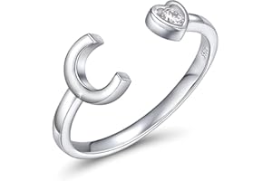 CRYSLOVE Anelli Donna Argento 925 Iniziale Dalla A Alla Z di Anello Aperto Regolabile Cuore Zirconi Lettera Impilabili Anello,Gioielli Regalo di Natale di Halloween