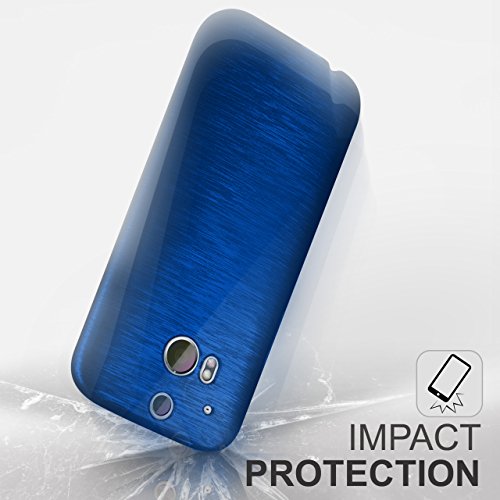 Funda protectora OneFlow para funda HTC One M7 Carcasa silicona TPU 1 5mm   Accesorios cubierta protecci  n m  vil   Funda m  vil paragolpes bolso cepillado aluminio dise  o en Navy-Blue