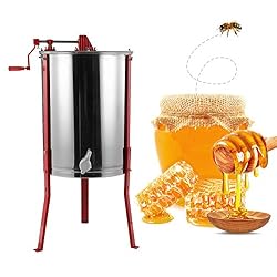 GOTOTOP Extracteur de Miel Manuel, centrifugeuse du Miel 4-Frame Extracteur de Miel smielatore en Acier Inoxydable pour Apiculture (4 FAVI)