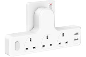 Multi Plug Adapter, 3 Way Extension with 2 USB Extension Socket, Lomertes Wall Multiplug Adaptor Plug Slots with Switched Electrical Extender 13A 3250W UK 3 Pin for Home, Office, Kitchen