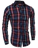 Hombre Camisa De Manga Larga Slim Fit Men Classic Plaid Long Sleeves Shirts Rojo XL