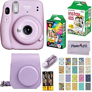 Fujifilm Instax Mini 11 Instant Camera - Lilac Purple (16654803) + Fujifilm Instax Mini Twin Pack Instant Film (16437396) + Single Pack Rainbow Film + Case + Travel Stickers