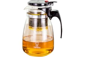 FUYTERY Tetera de vidrio de 1000 ml con infusor extraíble, tetera de vidrio Kungfu Tea Art, jarra con filtro de acero inoxidable con infusor, juego de tetera floreciente y de hojas sueltas (1000ML)