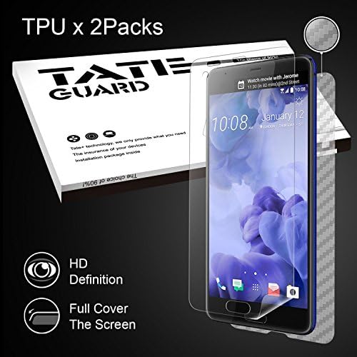 [2 Pack Full Cover TPU] HTC U Ultra Screen Protector,TATE GUARD Full Cover TPU Screen Protector [Bubble Free] [ High Definition] [Anti Scratches] + [1 Pack Full Coverage Carbon Fibre Back Protector]