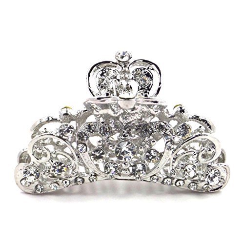 Silver Crystal Diamante Vintage Heart Hair Claw Clip Grip Clamp