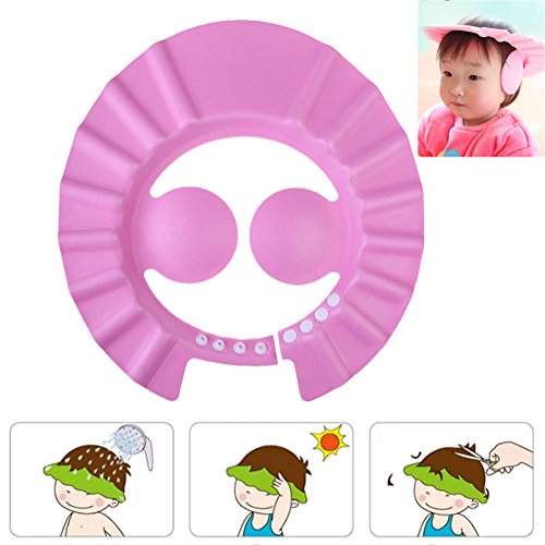 Chinatera Adjustable Baby Kids Shampoo Cap Bath Shower Cap Wash Hair Ear Shield (Pink)