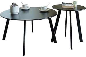 Fokebel Patio Couchtisch 2er Set, wetterfester runder Beistelltisch für den Außenbereich, Nisttische für Wohnzimmer, Balkon, Büro, schwarz