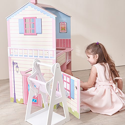 Teamson Kids - All in One 18 inch Baby Doll Nursery Station (Changing Table + Crib + High Chair + Cabinet) with Swing | Wooden 18 inch Doll Furniture