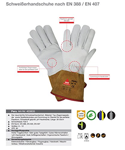 Hase Safety Leichter Schweißerhandschuh Peru EN388 EN420 EN407 – Arbeitshandschuh für Schweißarbeiten, Größe: 9 (L) - 2