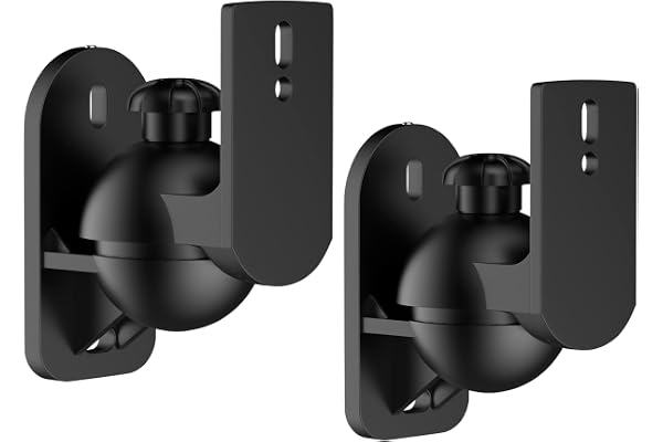 Techly Adjustable Speaker Wall Mount Bracket Stand, Holds Up to 3.5 kg, Surround Sound Speaker Holder with 180 Degree Movement, Black - 1 Pair (2 Pieces)
