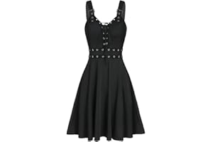 riou Damen Gothic Kleidung Kleid Schwarz Punk Harajuku Stil Vintage Karneval Fasching Kostüm