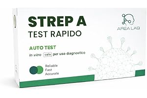 AREA LAB Tampone Streptococco A – 2 Test | Test Streptococco A per Adulti e Bambini | Tampone Faringeo Rapido | Marchio CE | Kit Autodiagnosi con Abbassalingua | Registrato Ministero della Salute