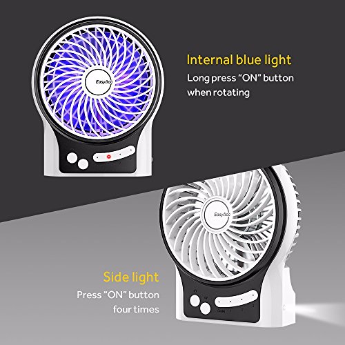 EasyAcc Mini Desktop USB Ventilator Personal Fan mit 2600 mAh aufladbarer LG Akku Zelle LED-Licht Beweglicher 3 einstellbare Geschwindigkeiten für Indoor und Outdoor Aktivitäten – Weiß - 3