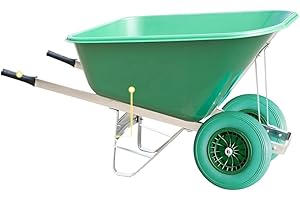 WILCOX EQUIMED Equimed Garden Wheelbarrow - Extra Large Trolley with 200L Plastic Bucket, Puncture-Proof PU Wheels, Galvanised Frame (Green/Turquoise)