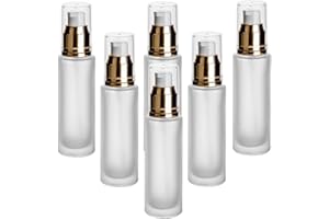 gouveo 6er Set Lotionflasche 50 ml aus Matt-Glas mit Pumpspender - Leere Pumpflasche mit Pumpkopf zum Nachfüllen - Lotionspender für Creme, Duschgel, Handgel, Kosmetik