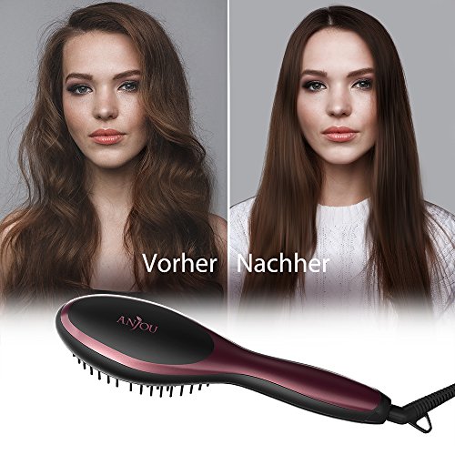 Anjou Neuste Ionen elektrische Glättbürste mit Schnellaufheizung zum Glätten und Pflegen für kurze und lange Haare (Perfekte Geschenkidee zum Muttertag) - 3