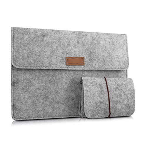 kwmobile Tablettasche Filz Sleeve für 9,7 – 10,1″ Tablet – Tablet Schutzhülle Tasche Case Hülle in Grau mit Innentaschen Innenmaße: ca. 28,0 x 20,0 cm - 5