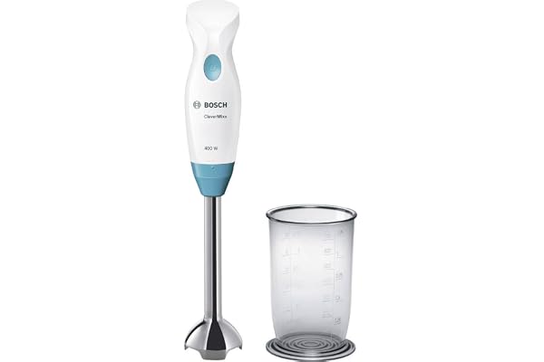 Mixeur plongeant, 400 W, acier inoxydable, pied amovible, bol gradué, Bosch MSM2410D Weiß/Dynamic Blau