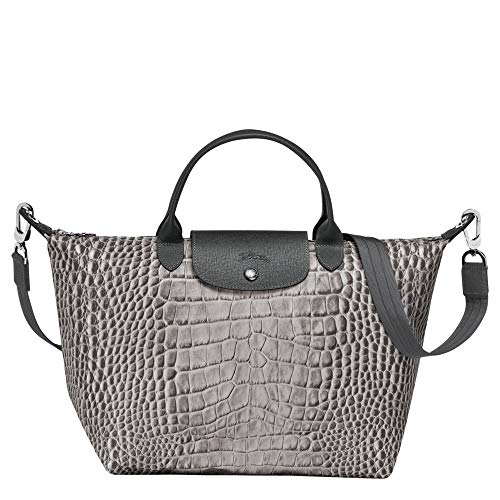 Preisvergleich Produktbild Longchamp Le Pliage Collection Croco Tasche mit Schulterriemen Grau Größe Medium