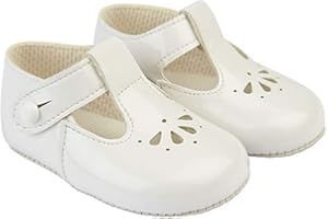 EARLY DAYS Baypods, B617 T Bar with Petal Punch, Pre Walker Baby Shoes Made in The Softest Faux Leather, Made in England